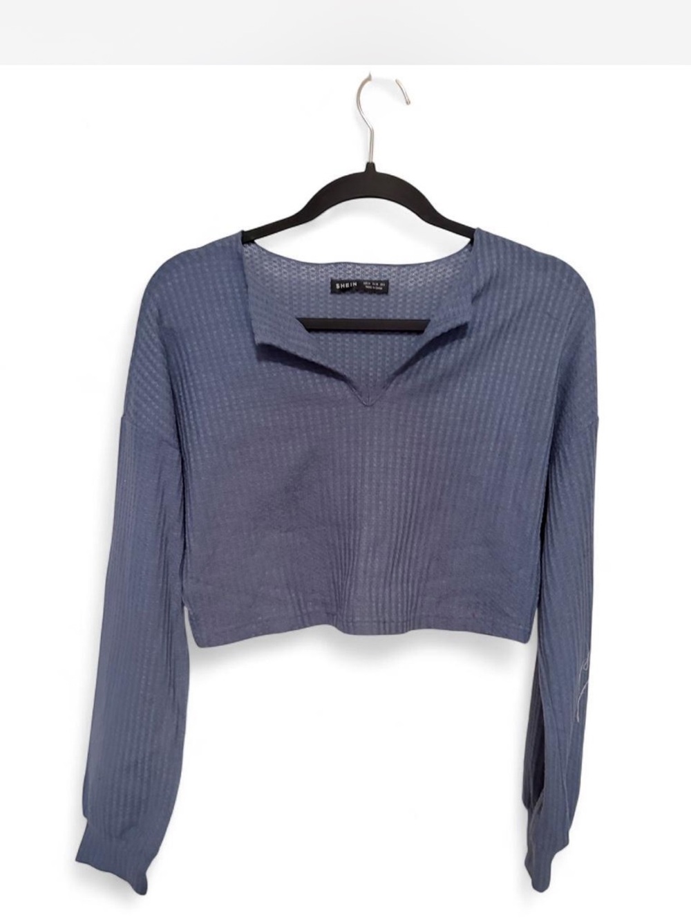 SHEIN Dusty Blue Cropped Ribbed Long-Sleeve Top